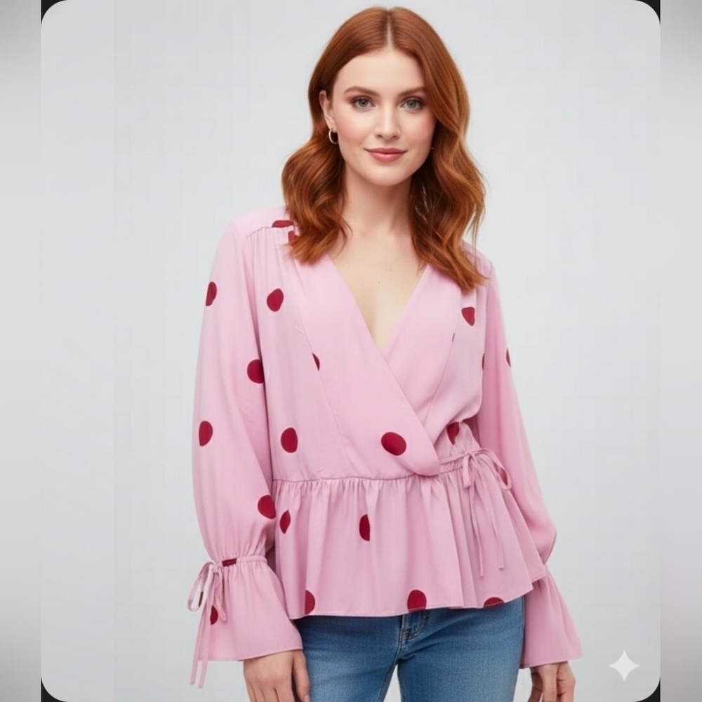 NWOT ASOS DESIGN Oversized Wrap Blouse with Dip Hem in Spot size US 4